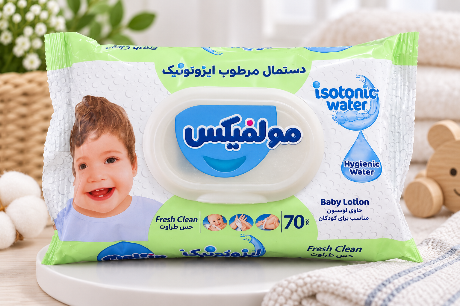 دستمال مرطوب ایزوتونیک ۷۰ برگی برند مولفیکس