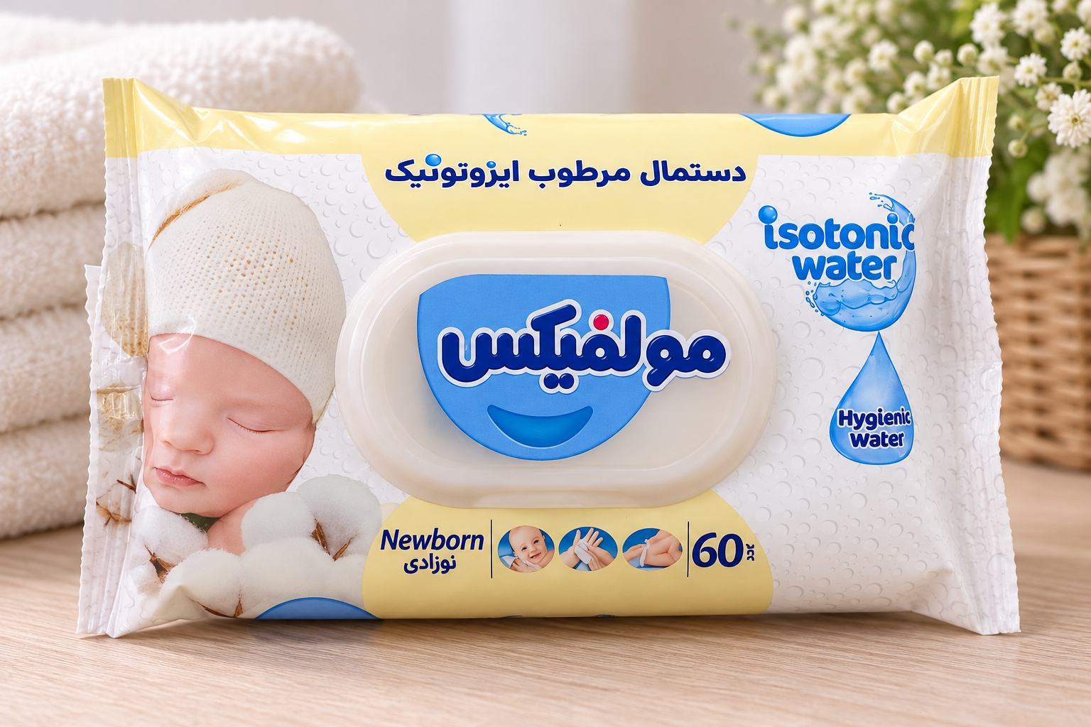 دستمال مرطوب ایزوتونیک ۶۰ برگی برند مولفیکس